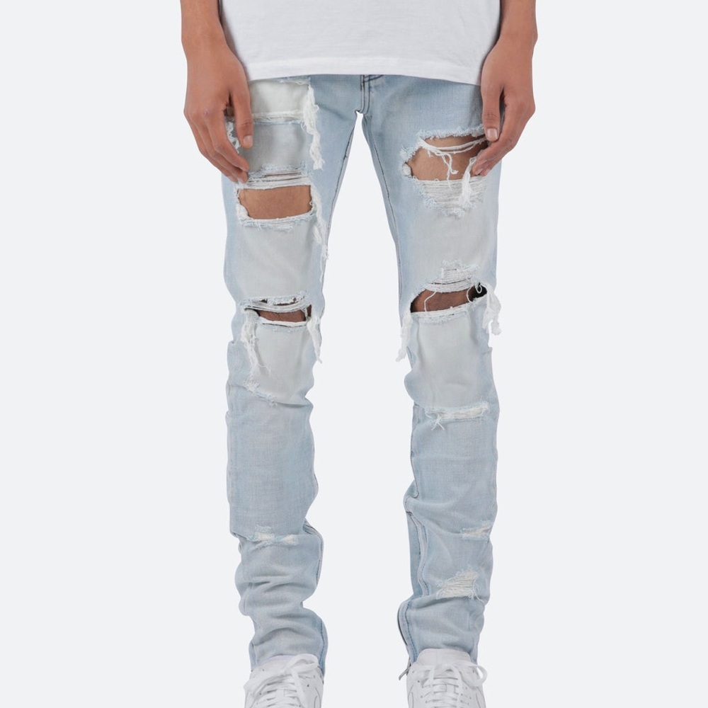 mnml m38 denim ripped & distressed jeans with ankle zips